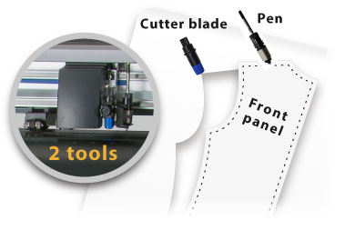 Dual tool configuration for cutting and plotting Dual tool configuration for cutting and plotting